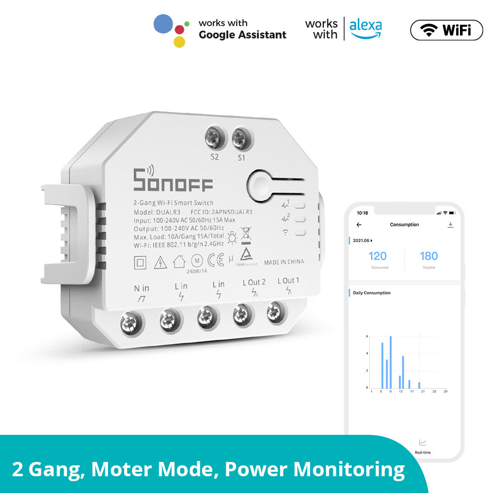 SONOFF DUALR3/DUALR3 Lite Dual Relay Two Way Power Metering Smart Switch